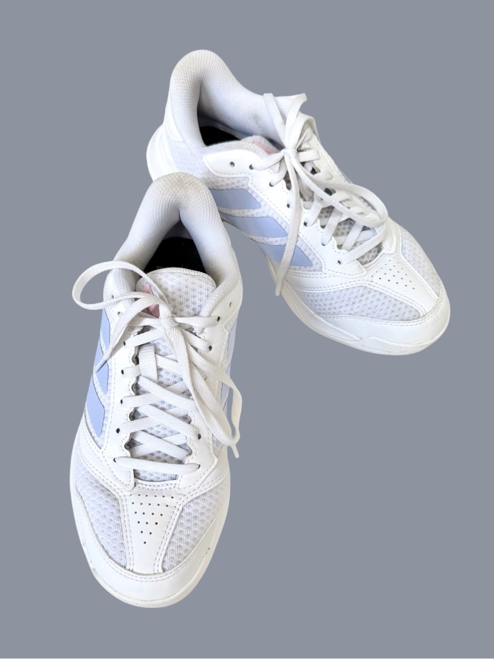 Adidas White & Light Blue Athletic Sneakers Size 6.5 - Picture 2 of 7